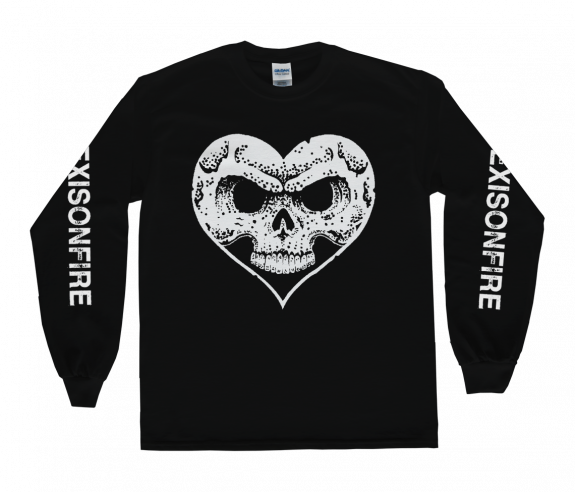 White On Black Heart Skull Longsleeve Black White Apparel