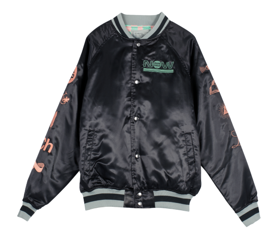 Everything Now Satin Bomber Jacket - Black/Mint/Salmon - Featured ...